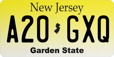 NJ license plate A20GXQ