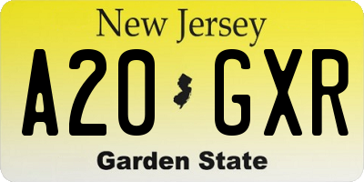NJ license plate A20GXR