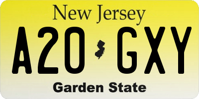 NJ license plate A20GXY