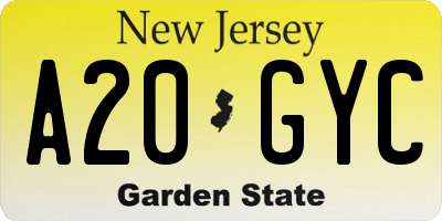 NJ license plate A20GYC