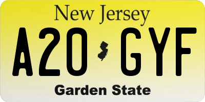 NJ license plate A20GYF