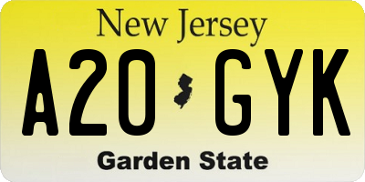 NJ license plate A20GYK