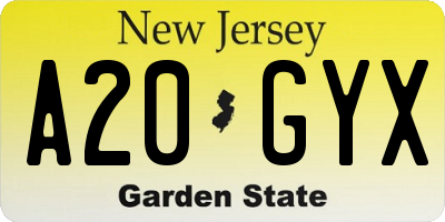 NJ license plate A20GYX