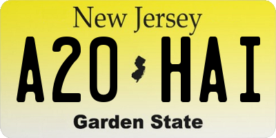 NJ license plate A20HAI