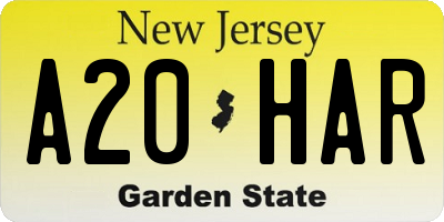 NJ license plate A20HAR