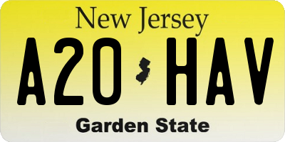 NJ license plate A20HAV