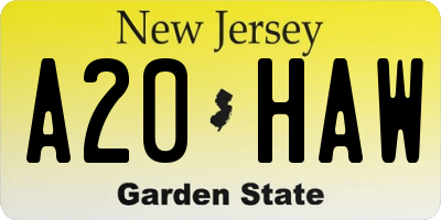 NJ license plate A20HAW
