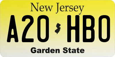 NJ license plate A20HBO