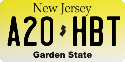 NJ license plate A20HBT