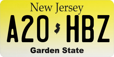 NJ license plate A20HBZ