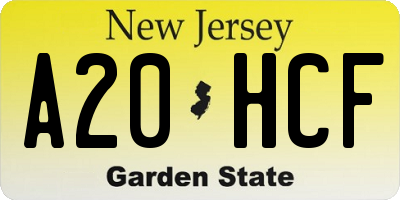 NJ license plate A20HCF