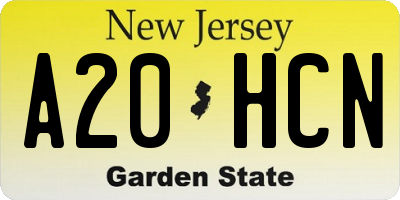 NJ license plate A20HCN