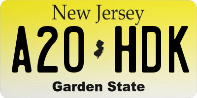 NJ license plate A20HDK