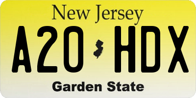 NJ license plate A20HDX