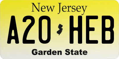 NJ license plate A20HEB