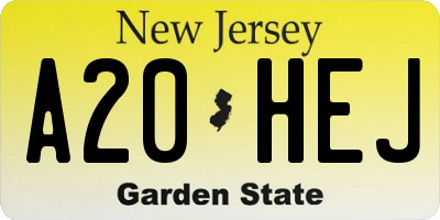 NJ license plate A20HEJ