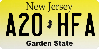 NJ license plate A20HFA