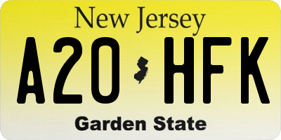 NJ license plate A20HFK