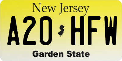 NJ license plate A20HFW