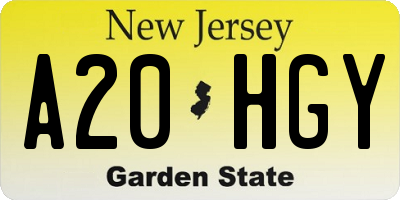 NJ license plate A20HGY