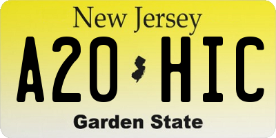 NJ license plate A20HIC