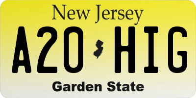 NJ license plate A20HIG
