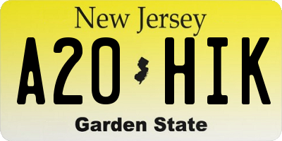NJ license plate A20HIK