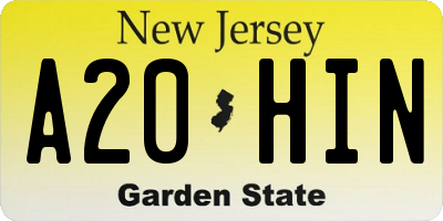 NJ license plate A20HIN