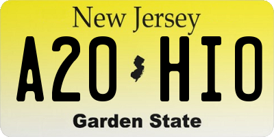 NJ license plate A20HIO