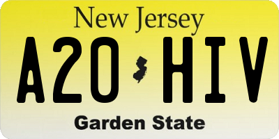 NJ license plate A20HIV