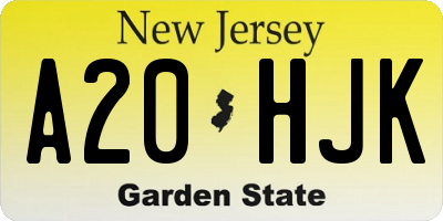 NJ license plate A20HJK