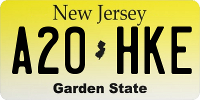 NJ license plate A20HKE