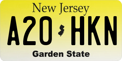 NJ license plate A20HKN