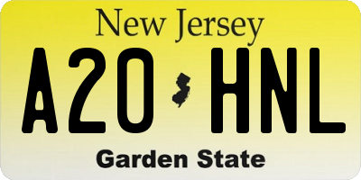 NJ license plate A20HNL