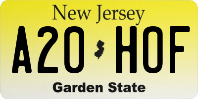 NJ license plate A20HOF
