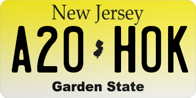 NJ license plate A20HOK