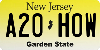NJ license plate A20HOW