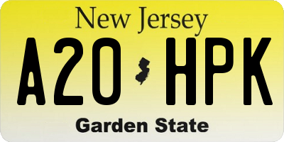 NJ license plate A20HPK