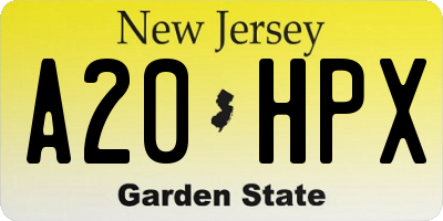 NJ license plate A20HPX