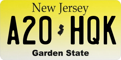 NJ license plate A20HQK