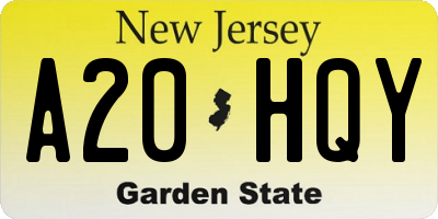 NJ license plate A20HQY