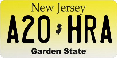 NJ license plate A20HRA