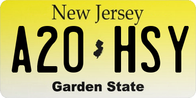 NJ license plate A20HSY