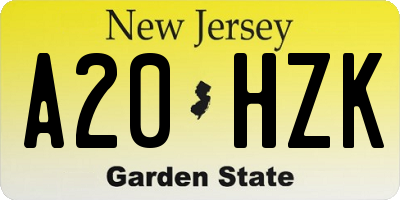 NJ license plate A20HZK