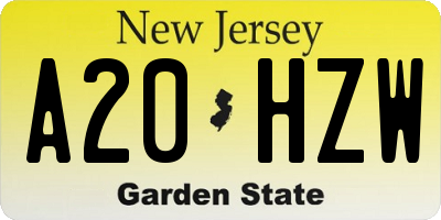 NJ license plate A20HZW
