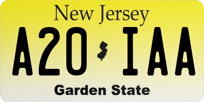 NJ license plate A20IAA