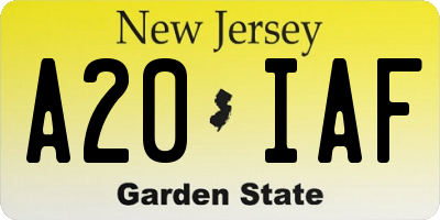NJ license plate A20IAF