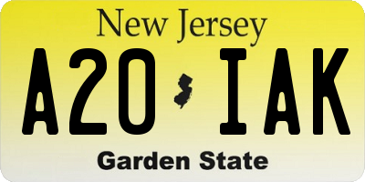 NJ license plate A20IAK