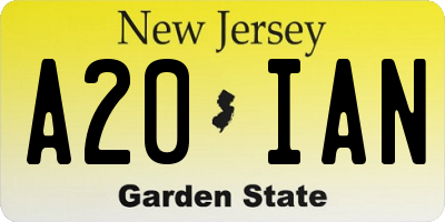 NJ license plate A20IAN