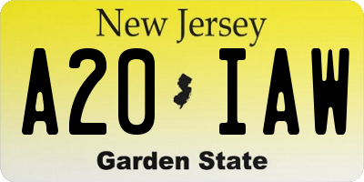NJ license plate A20IAW